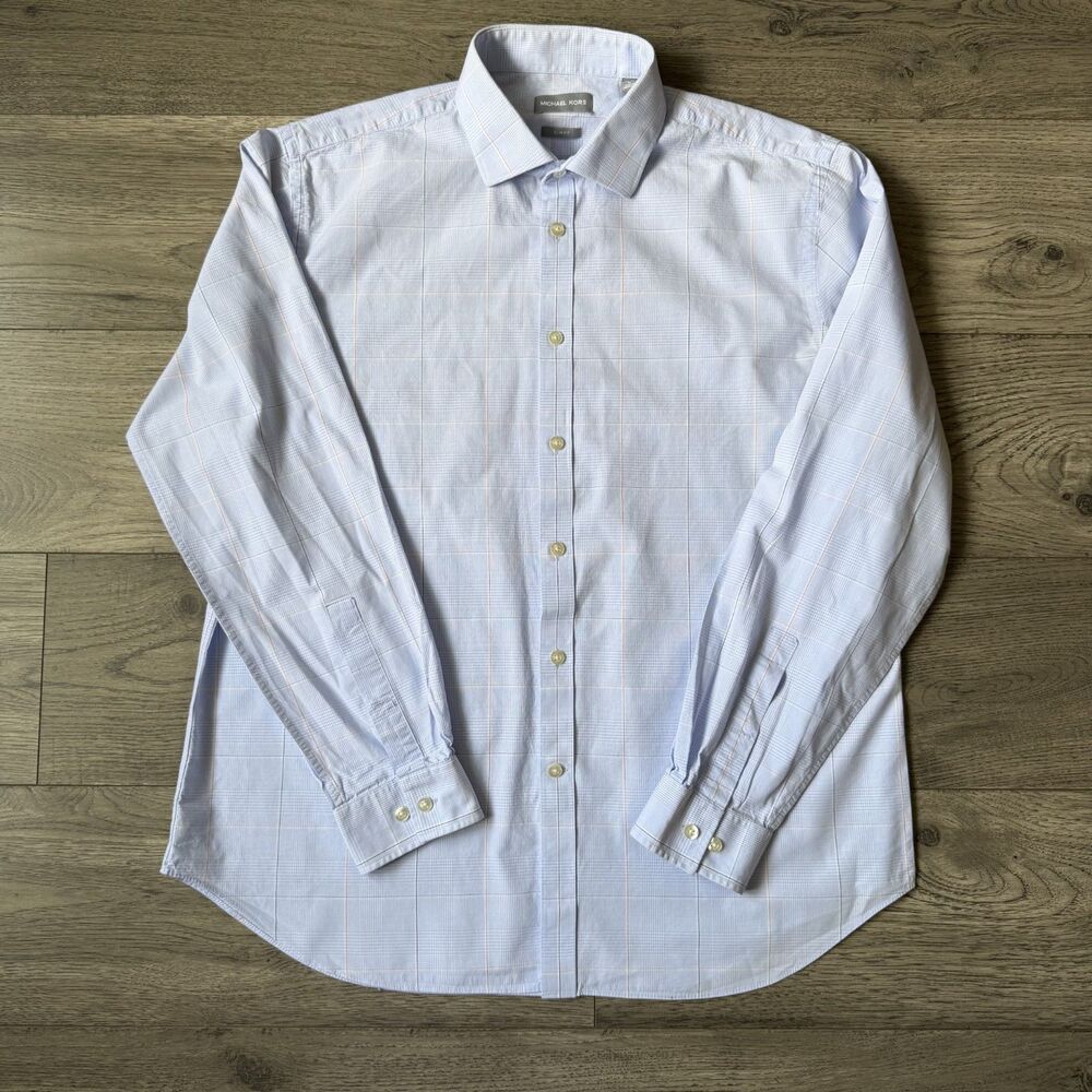 Michael Kors Men's Infinite Cool Blue Slim Fit‎ Button-Down Shirt - Size Medium